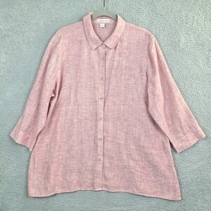 Coldwater Creek Top Womens XL Red 100% Linen Button Up Lagenlook Coastal